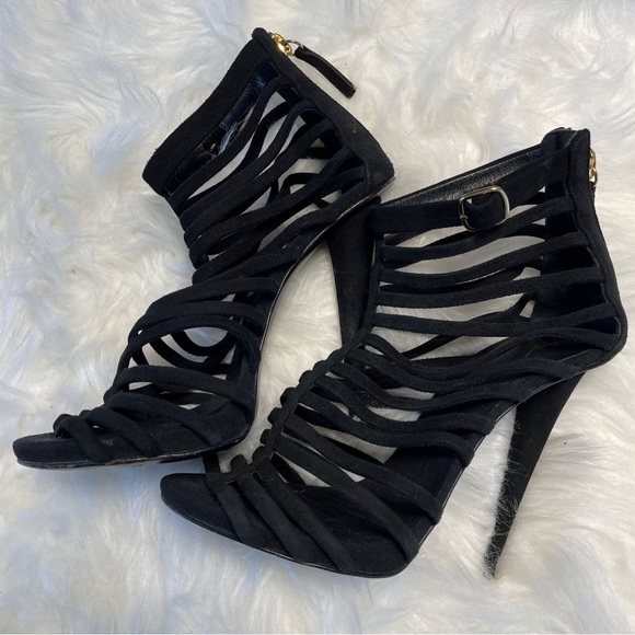 Ankle strap black Zanotti  high heels with gold  zip at the back size 7.5 - Picture 3 of 4